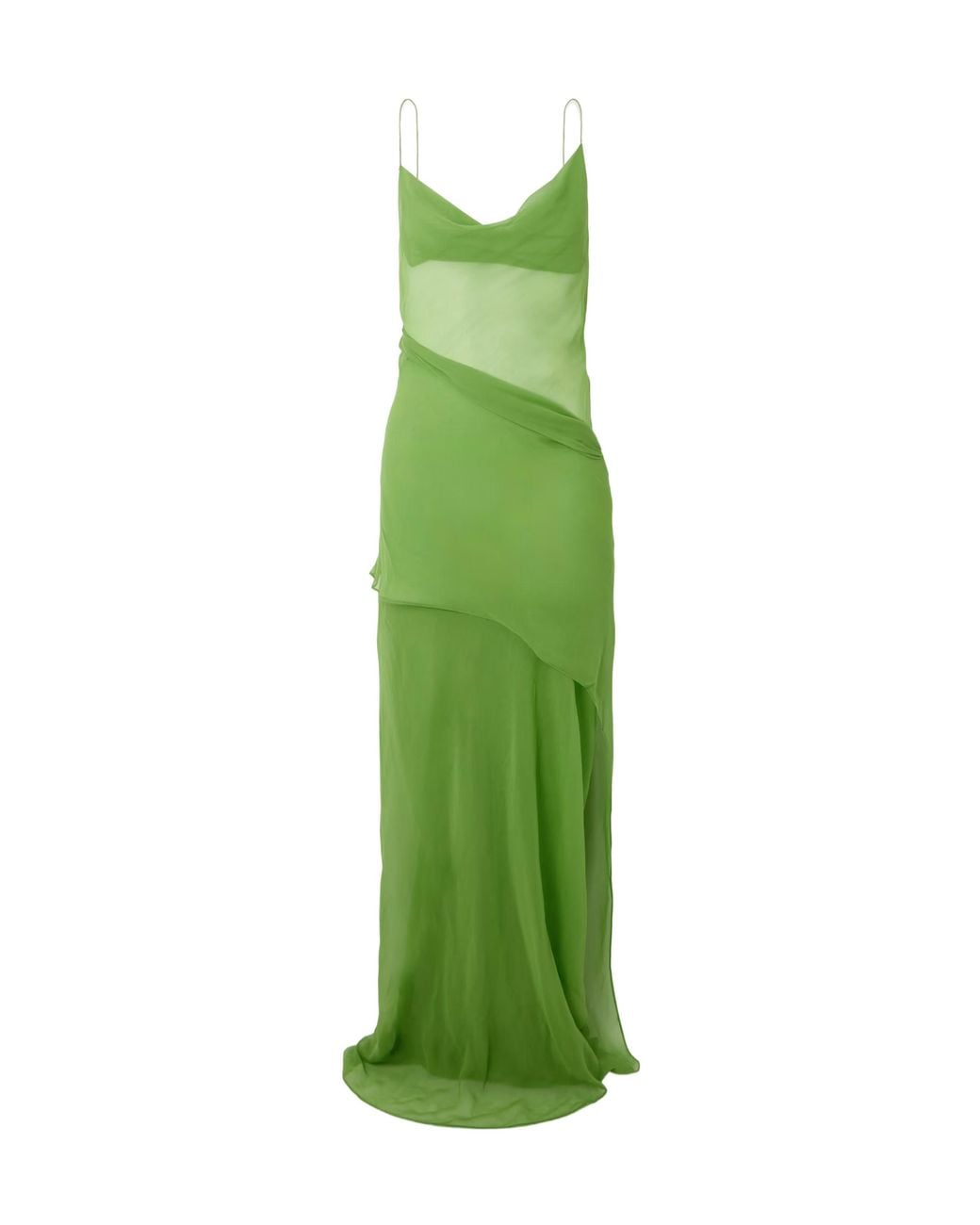 Christopher Esber Green Draped Layered Silk-Georgette Maxi Dress