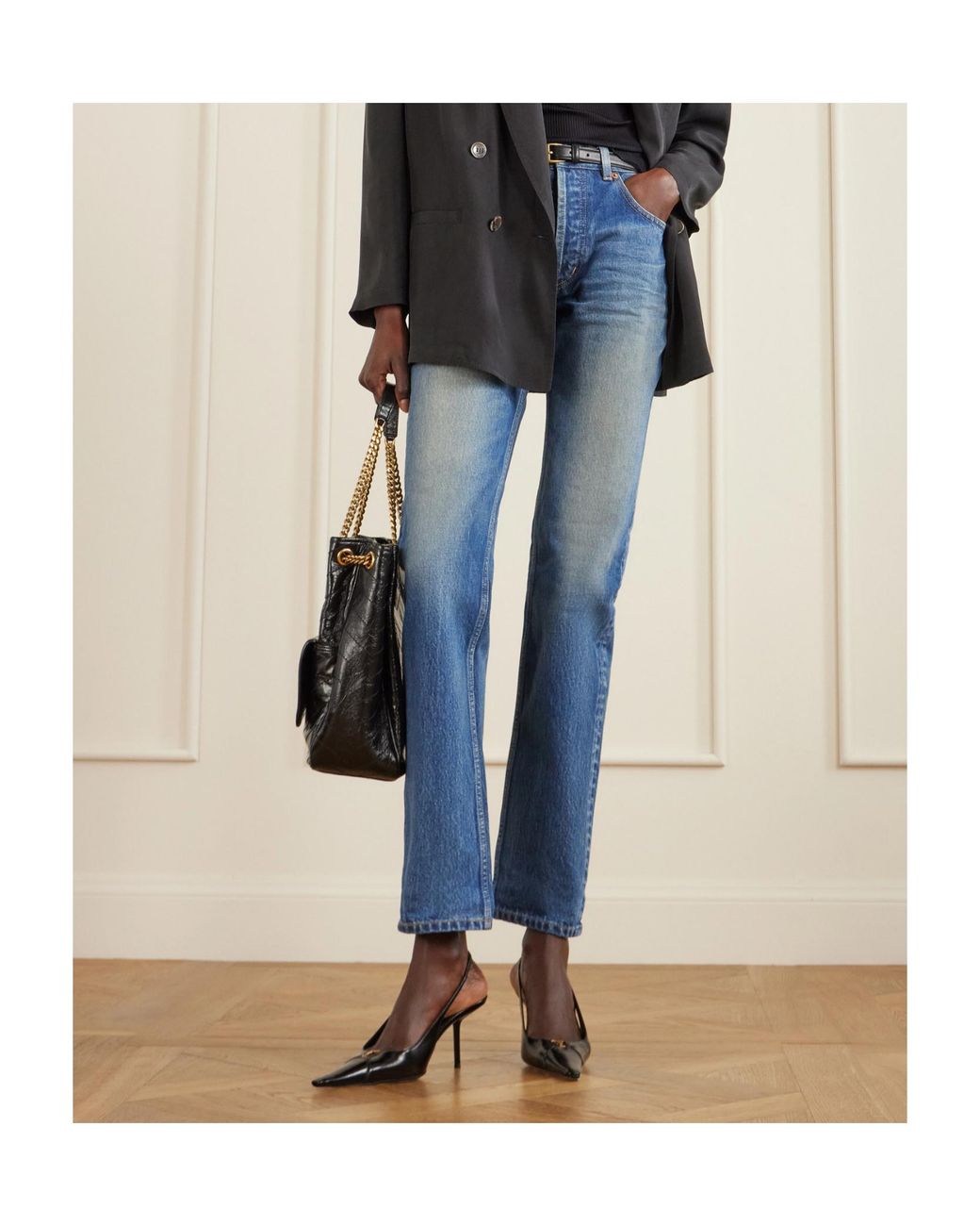 Saint Laurent Blue High Waist Straight Leg Jeans