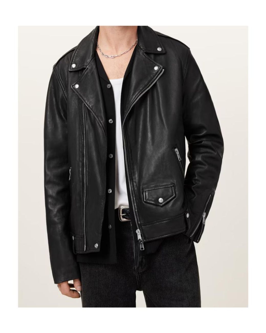 AllSaints Black Classic Biker Jacket for men