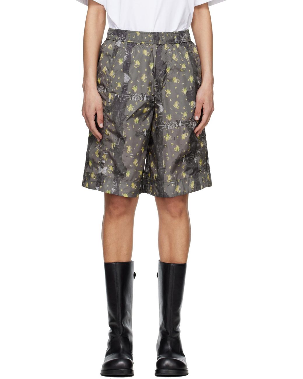 Ganni Gray Printed Nylon Bermuda Shorts