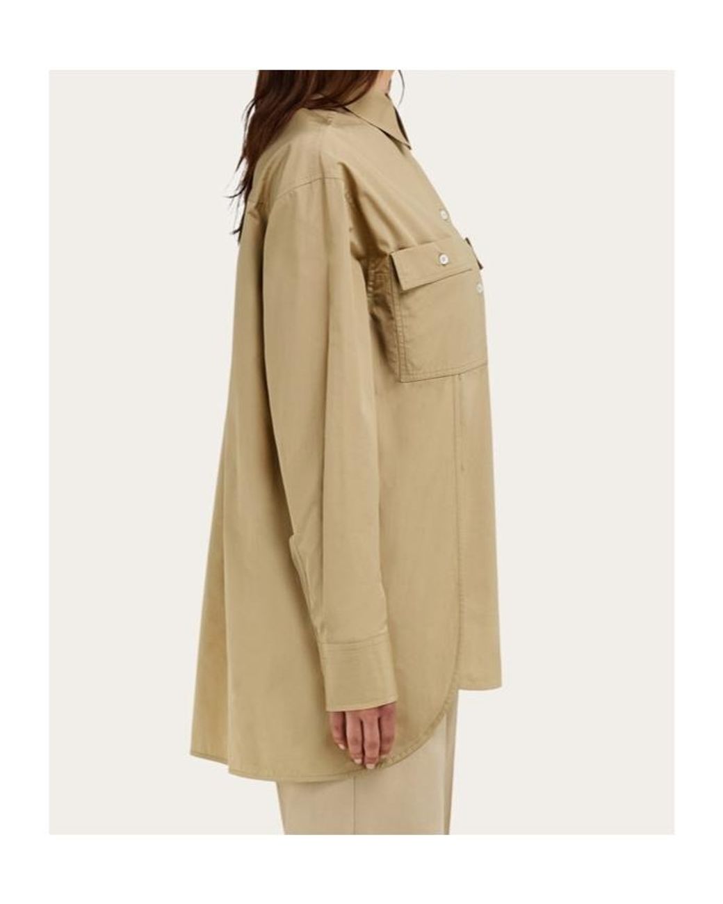 Ferragamo Natural Ferragamo Long-Sleeved Poplin Shirt