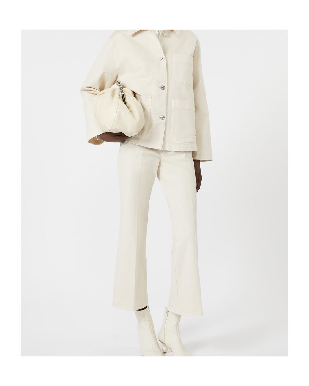 Weekend by Maxmara White Polonia Logo Patch Flared Pants