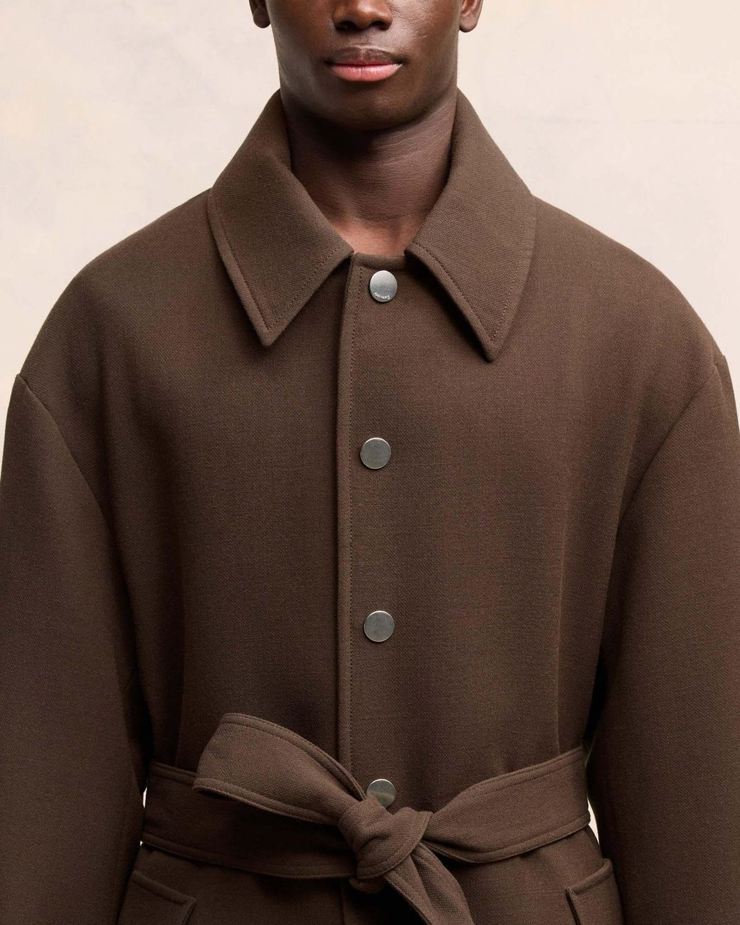 AMI Brown Belted Long Oversized Coat for men