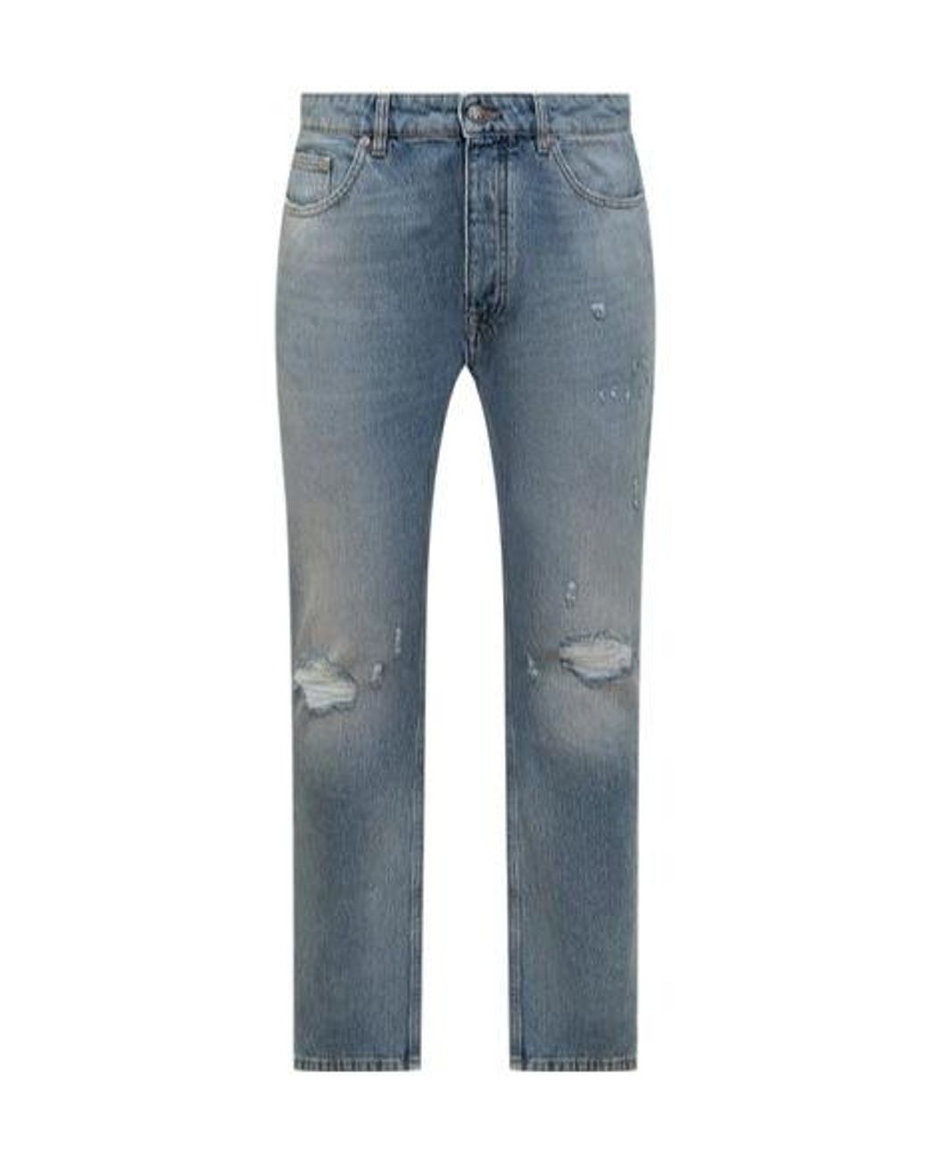 Palm Angels Blue Straight Leg Distressed Jeans for men