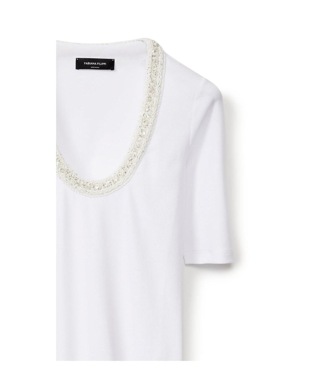 Fabiana Filippi White Ribbed Jersey U Neck Short Sleeve T-Shirt