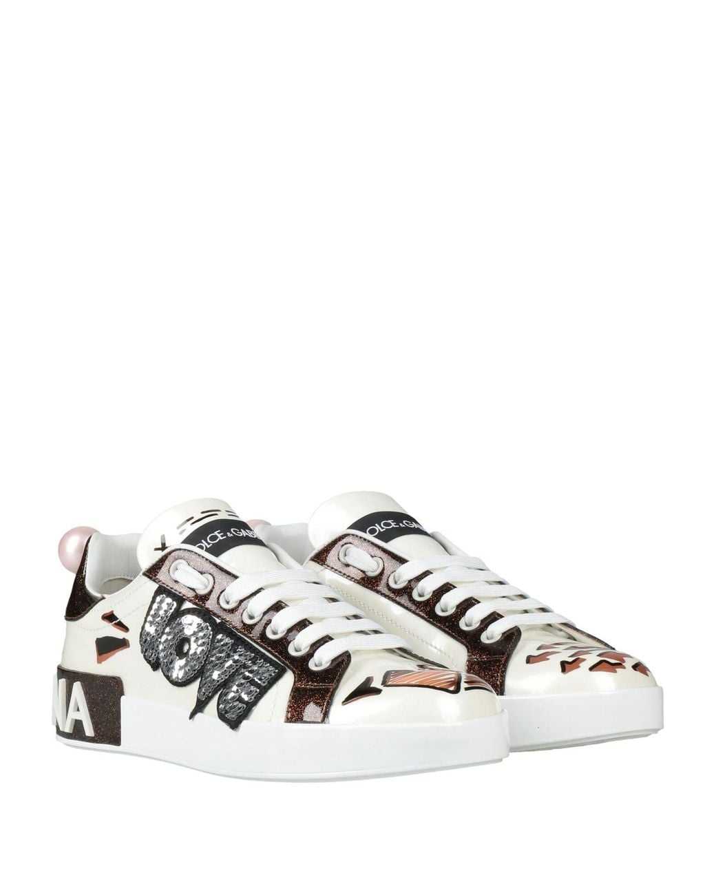Dolce & Gabbana White Multi-Color Low-Top Sneakers