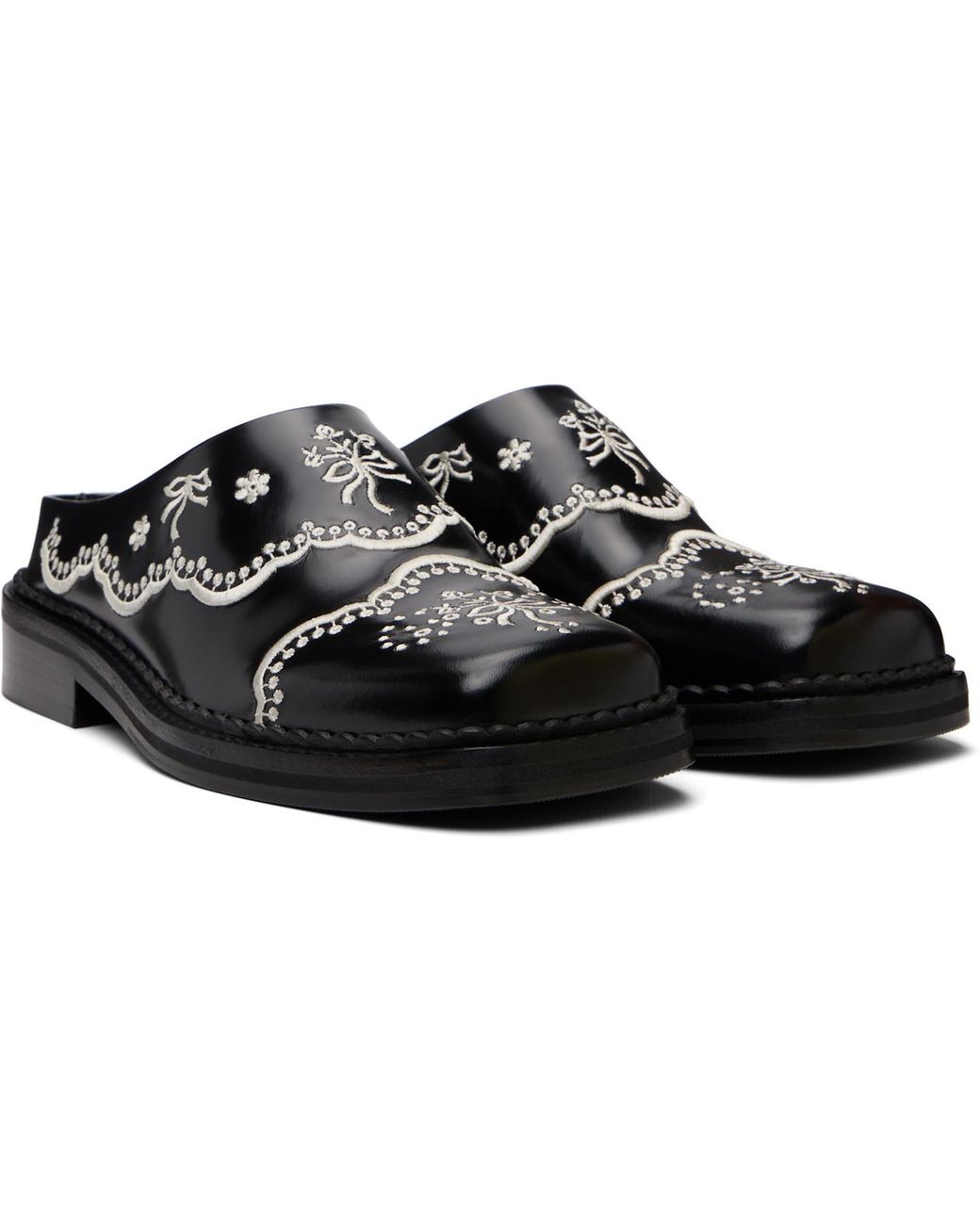 Simone Rocha Black Embroidered Leather Mules for men