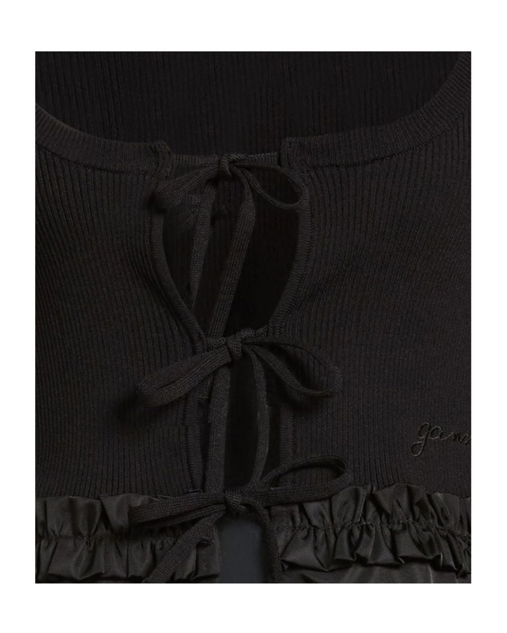 Ganni Black Solid Color Ribbed Long-Sleeved Top