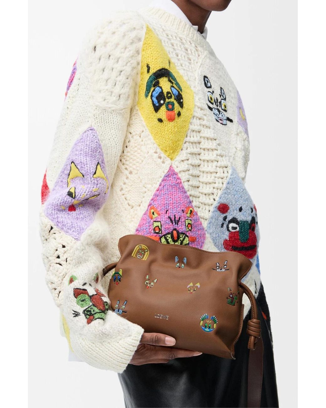 Loewe Brown Flamenco 3D-Effect Cat Printed Mini Clutch Bag