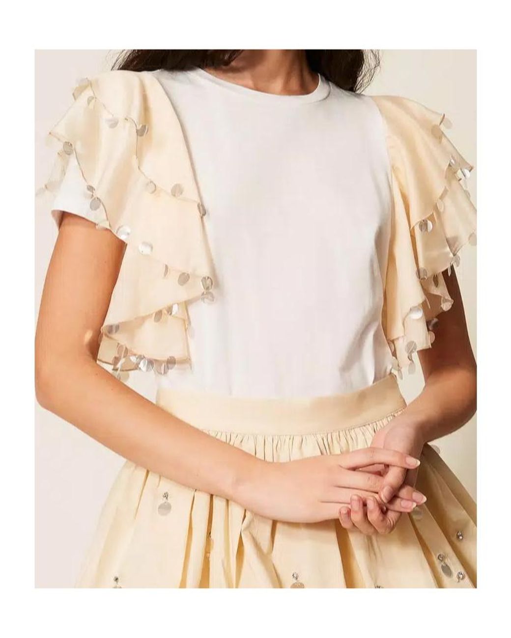 Twinset White Ruffled Embellished T-Shirt