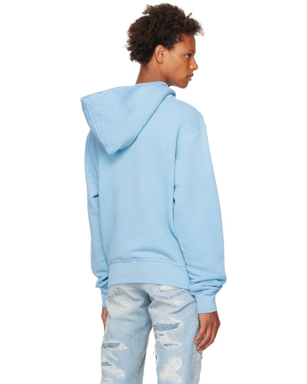 Palm Angels Blue Logo-Print Cotton Hoodie for men