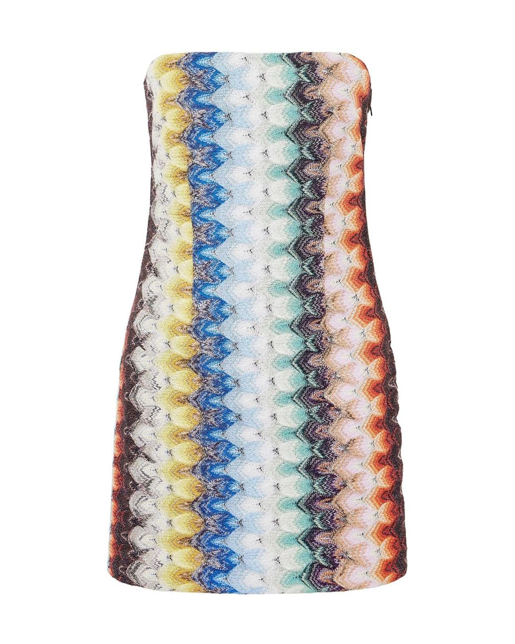 Missoni Blue Strapless Striped Metallic Crochet-Knit Mini Dress