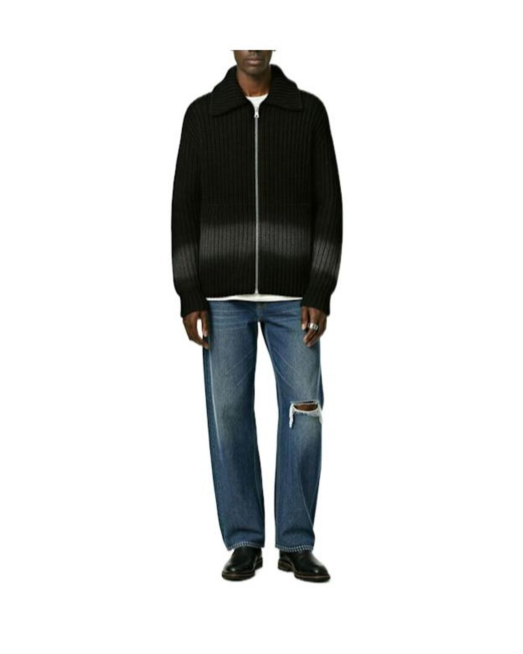 Sacai Black Garment Dyed Wool Knit Cardigan for men