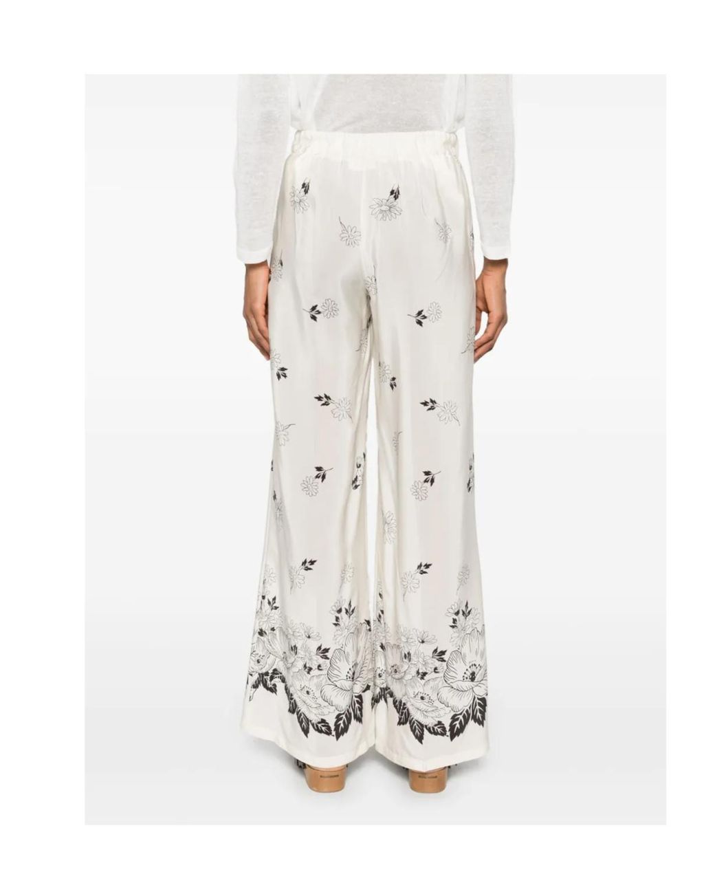 P.A.R.O.S.H. White Floral Wide-Leg Pants
