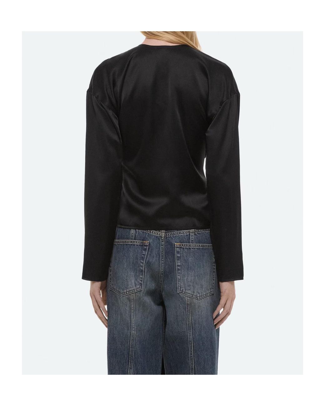 Helmut Lang Black Draped Silk Satin Scarf Top