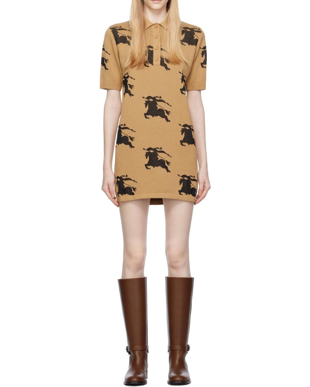 Burberry Natural Ekd-Print Jacquard Shirt Dress