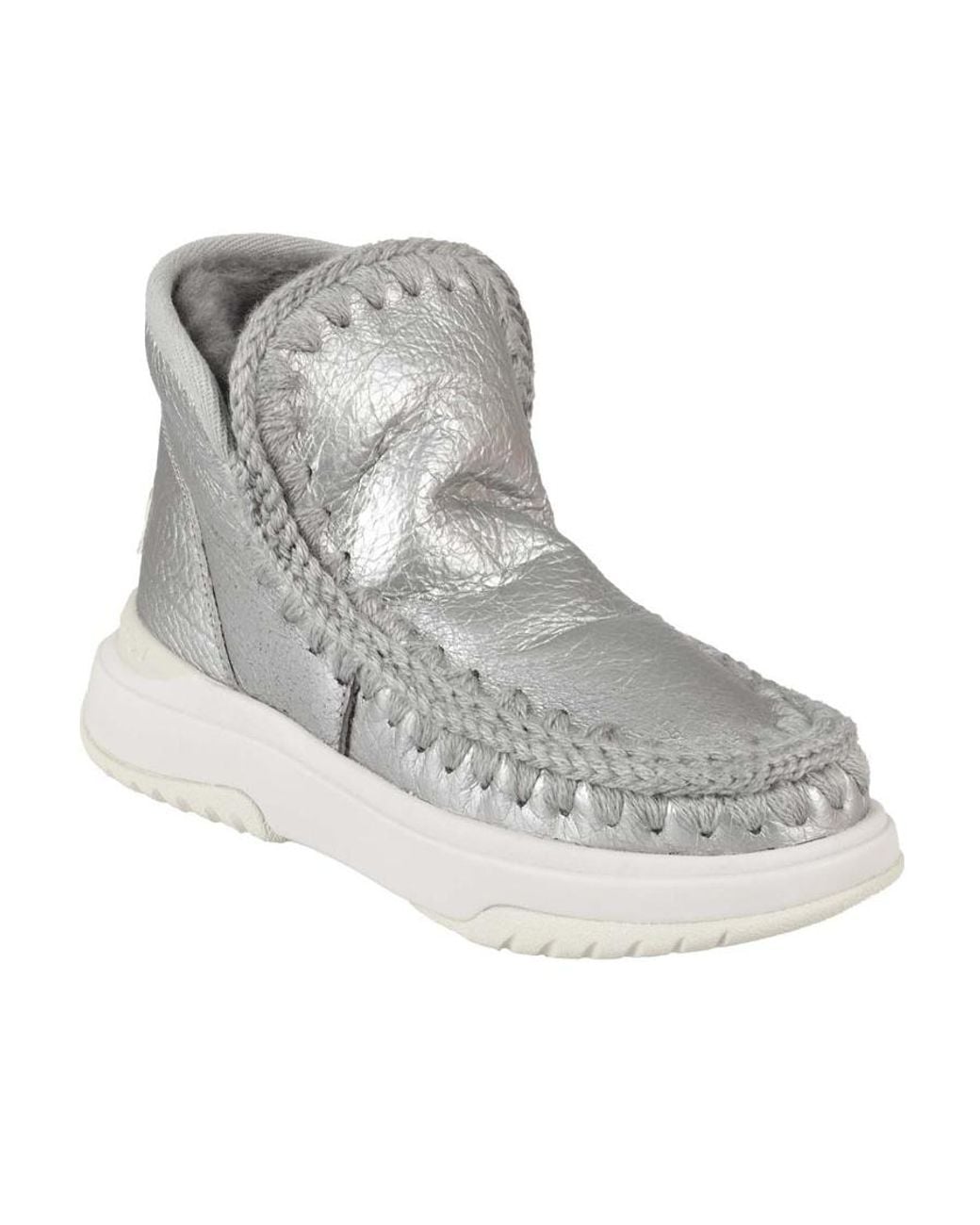 Mou Gray Eskimo Crochet Stitch-Trim Boots
