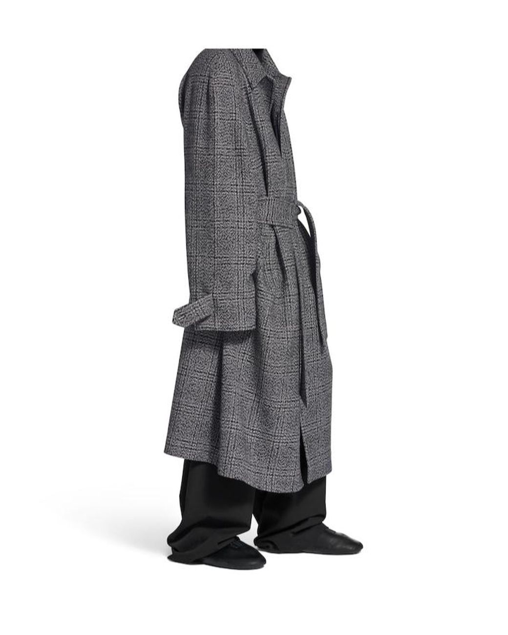 Balenciaga Gray Vintage Checked Belted Coat for men