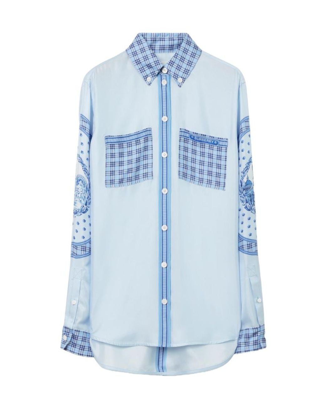 Burberry Blue Checked Monument-Printed Buttoned Shirt