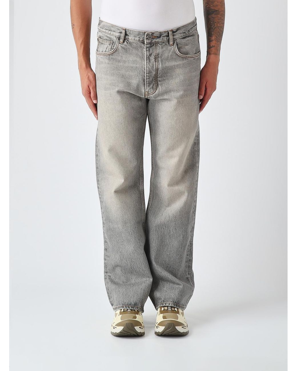 Off-White c/o Virgil Abloh Gray Arrow Printed Straight-Leg Jeans for men