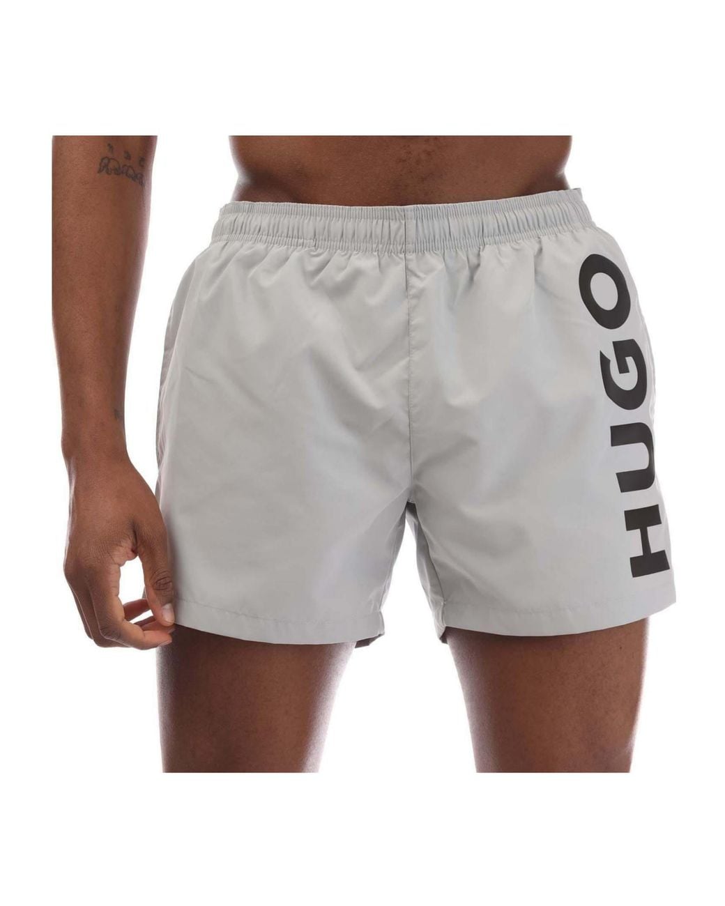 Boss Gray Abas Logo Print Swim Shorts for men