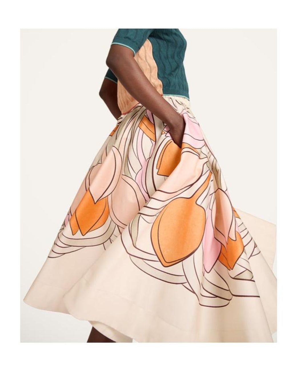LaDoubleJ Red Balerina Floral-Print Midi Skirt