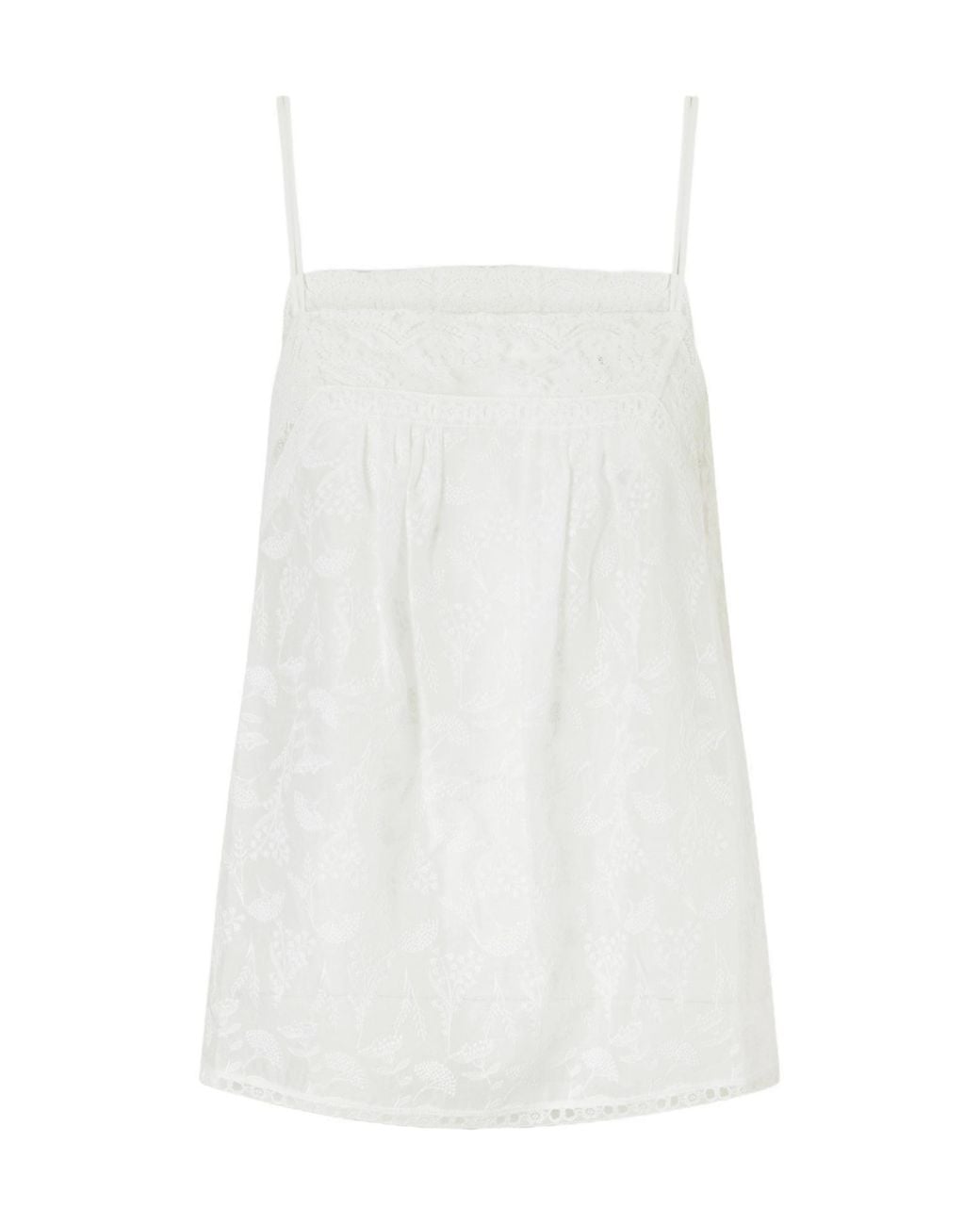 Eres White Embroidered Lace-Trimmed Cotton-Blend Voile Top