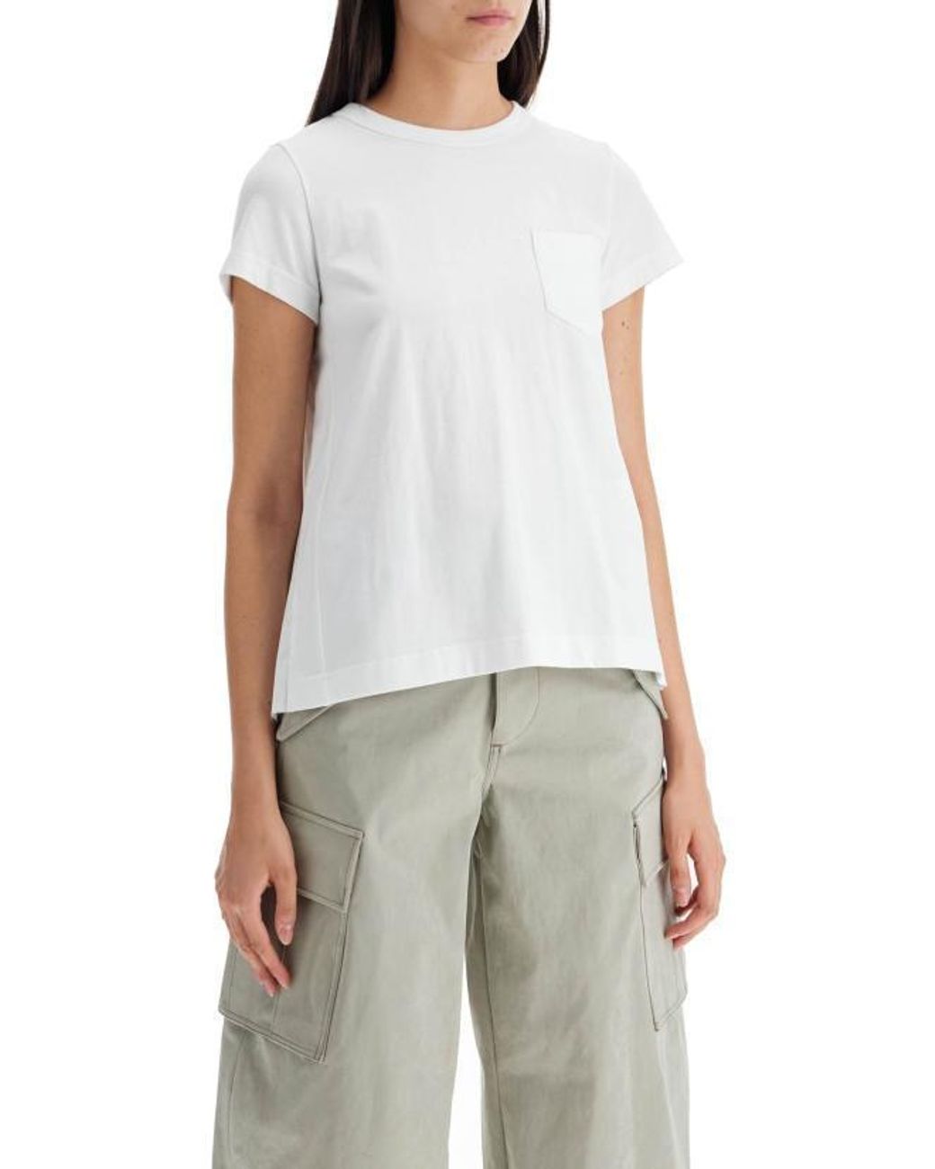 Sacai White Pleated Back Cotton T-Shirt