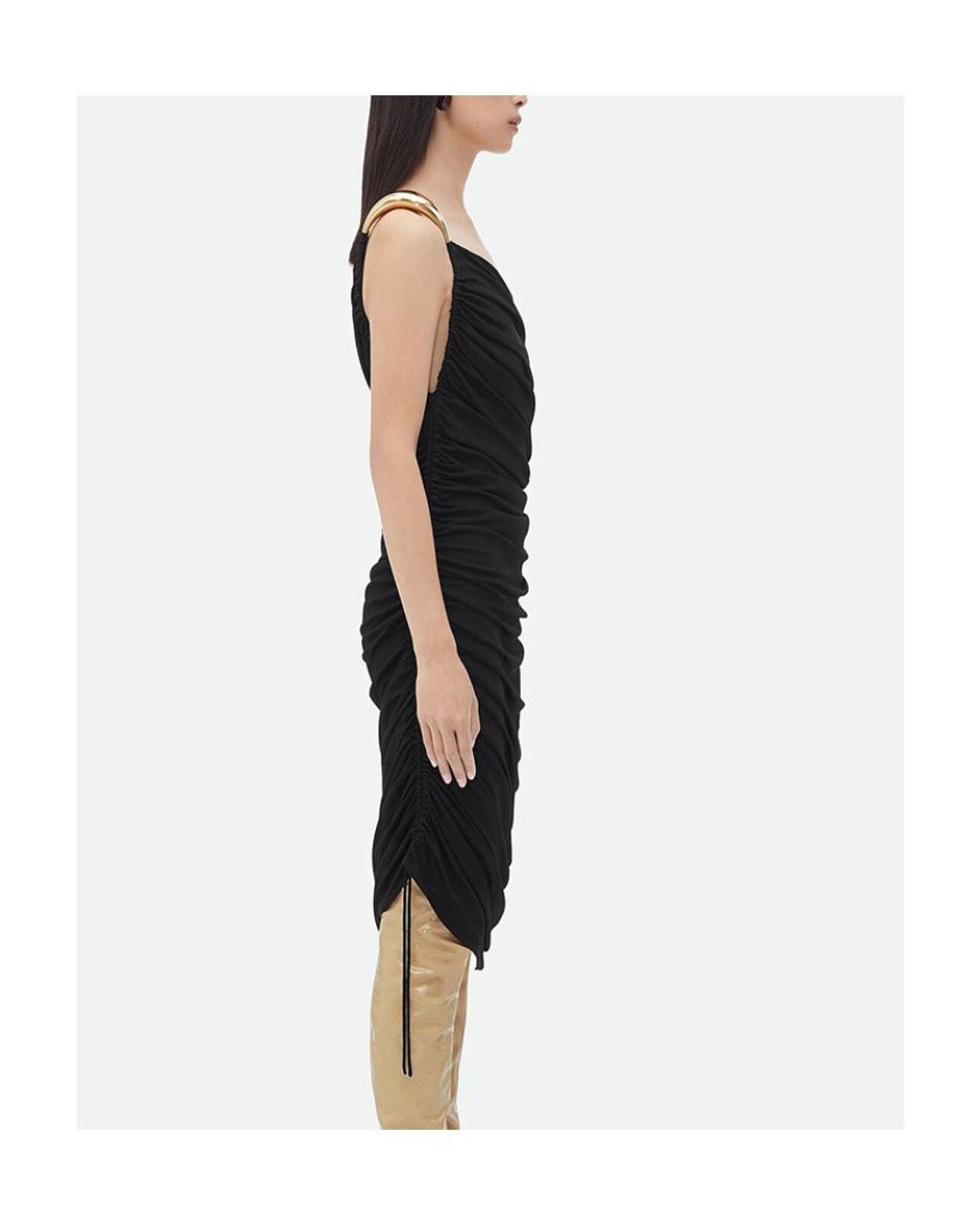 Bottega Veneta Black One-Shoulder Midi Dress