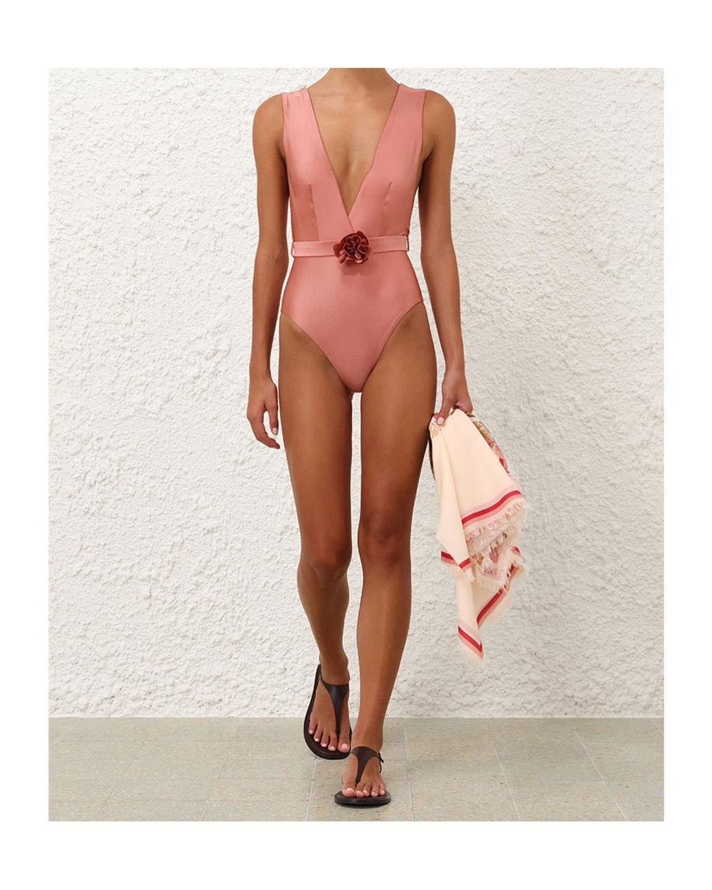 Zimmermann Pink Lucky Plunge Flower 1Pc Swimsuit