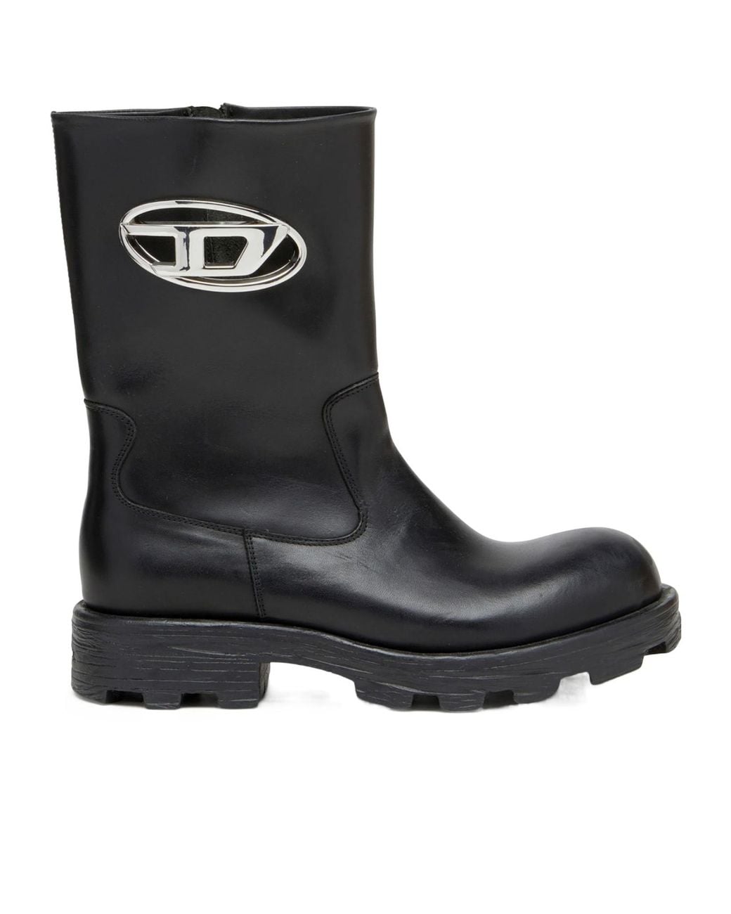 DIESEL Black Mid-Calf Boots With Chunky Sole And Logo Detail