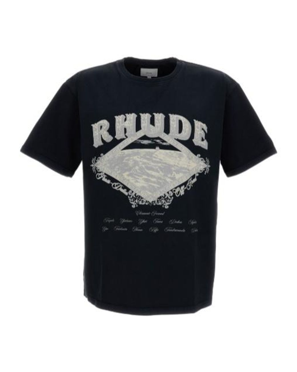 Rhude Black Logo Printed Crewneck T-Shirt for men