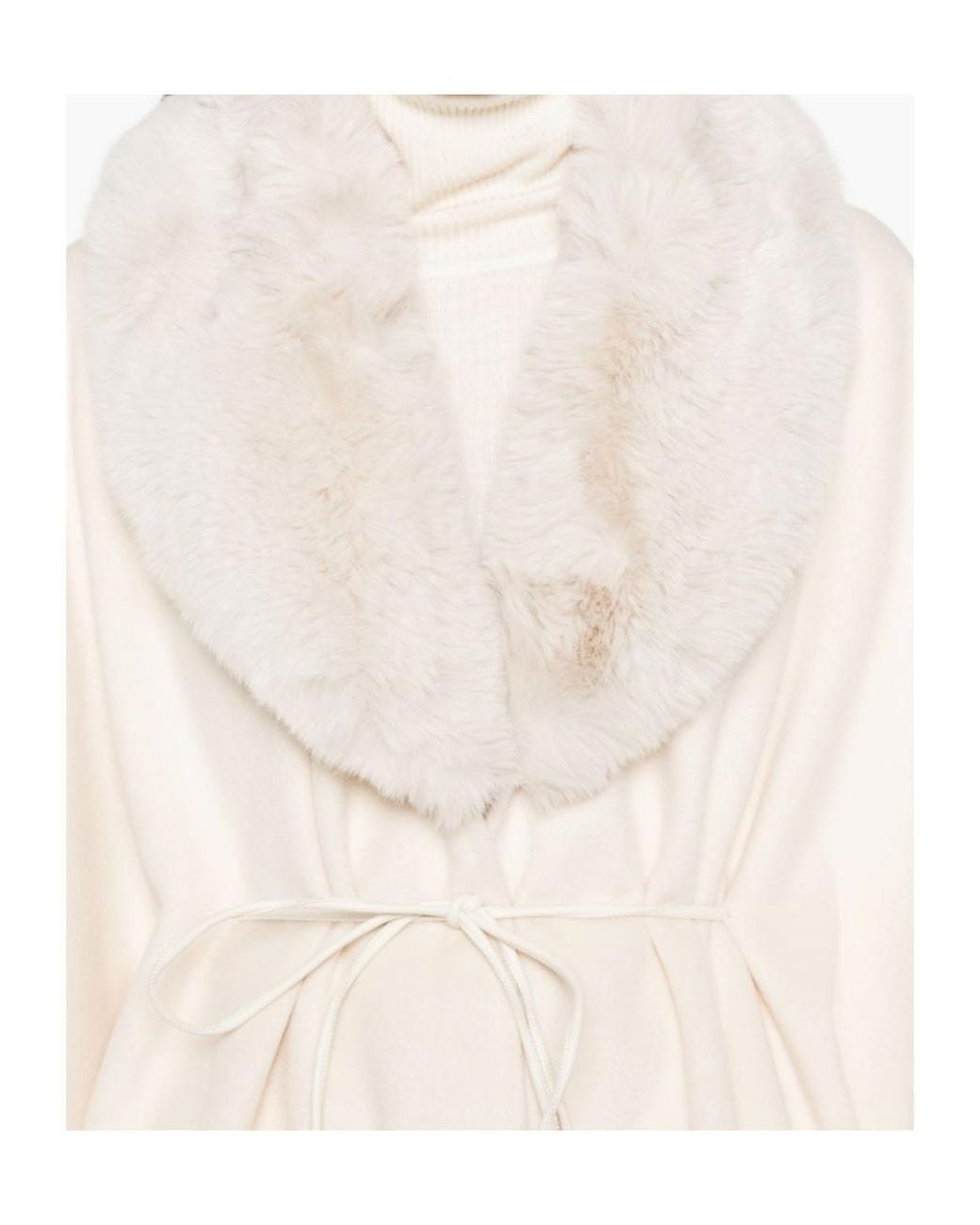 Liu Jo Natural Faux-Fur Collar Tie-Fastening Cape