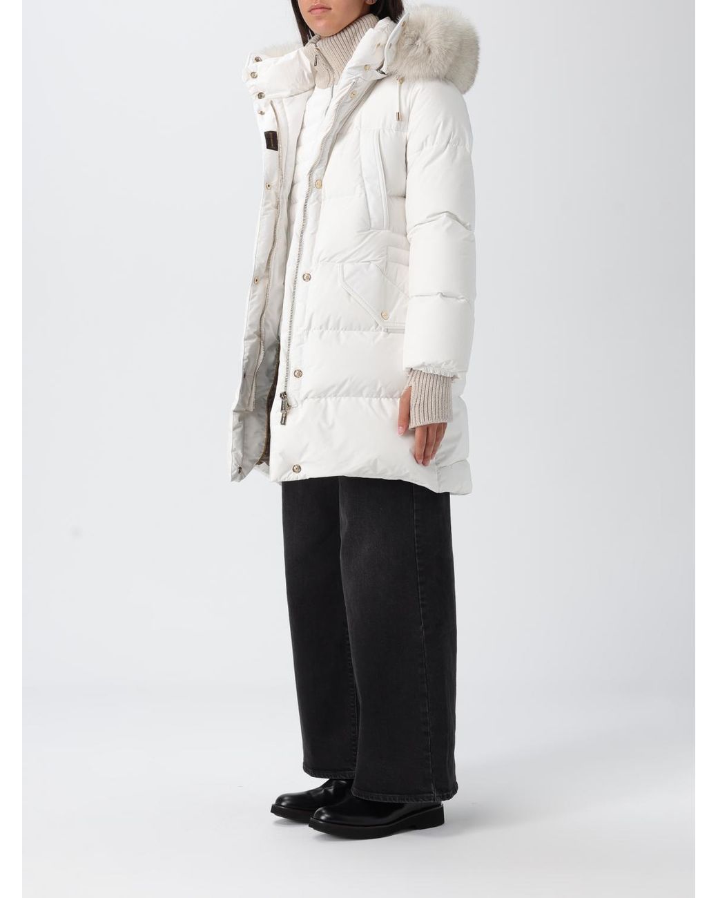 Moorer White Long-Sleeved Hooded Down Jacket