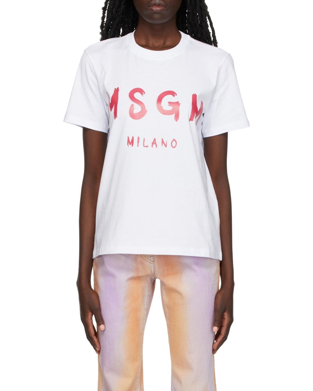MSGM White Logo Printed Crewneck T-Shirt