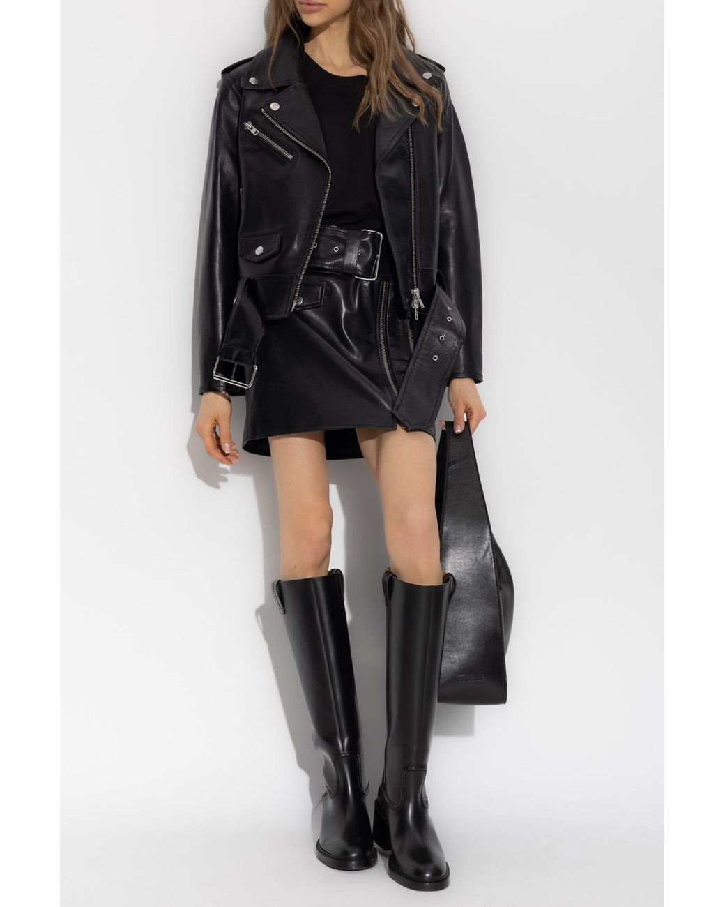 Stand Studio Black Biker-Style Belted Skirt
