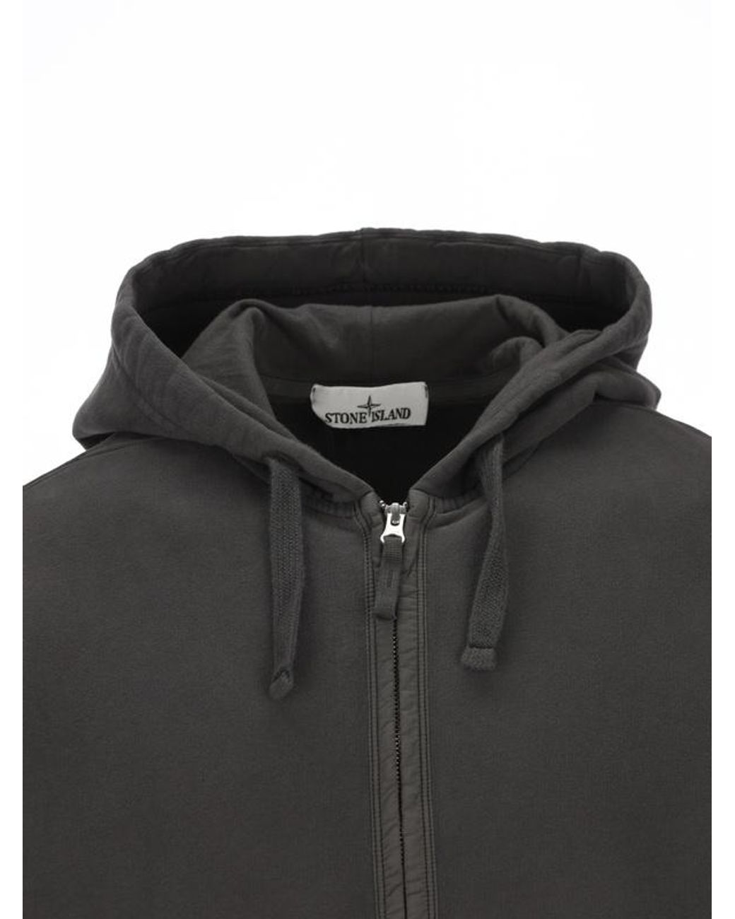 Stone Island Black Zip-Up Compass Patch Hoodie for men
