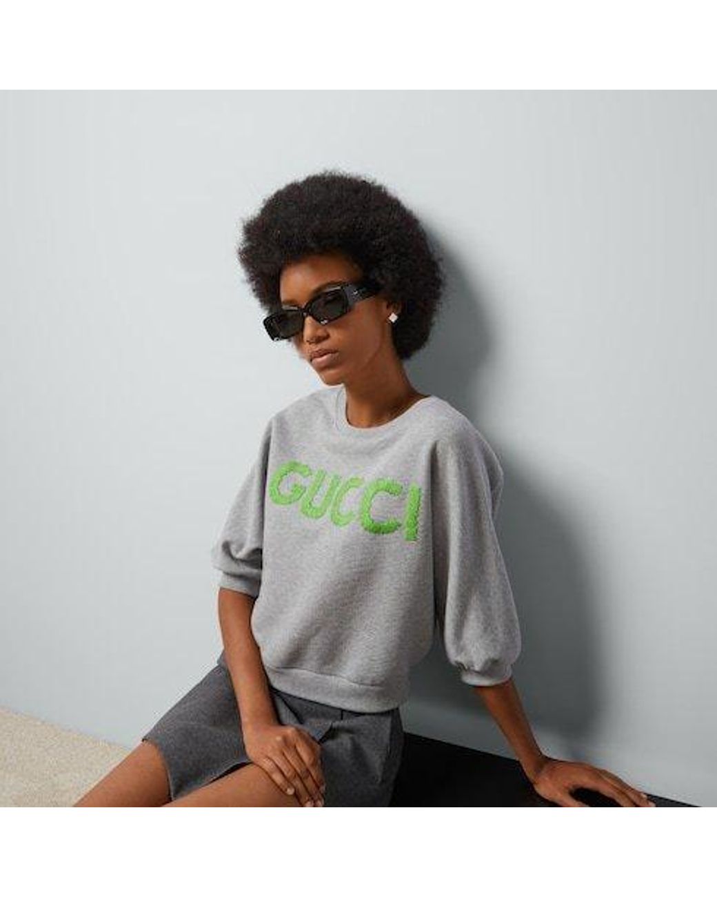 Gucci Gray Logo-Embroidered Cropped Cotton Sweatshirt