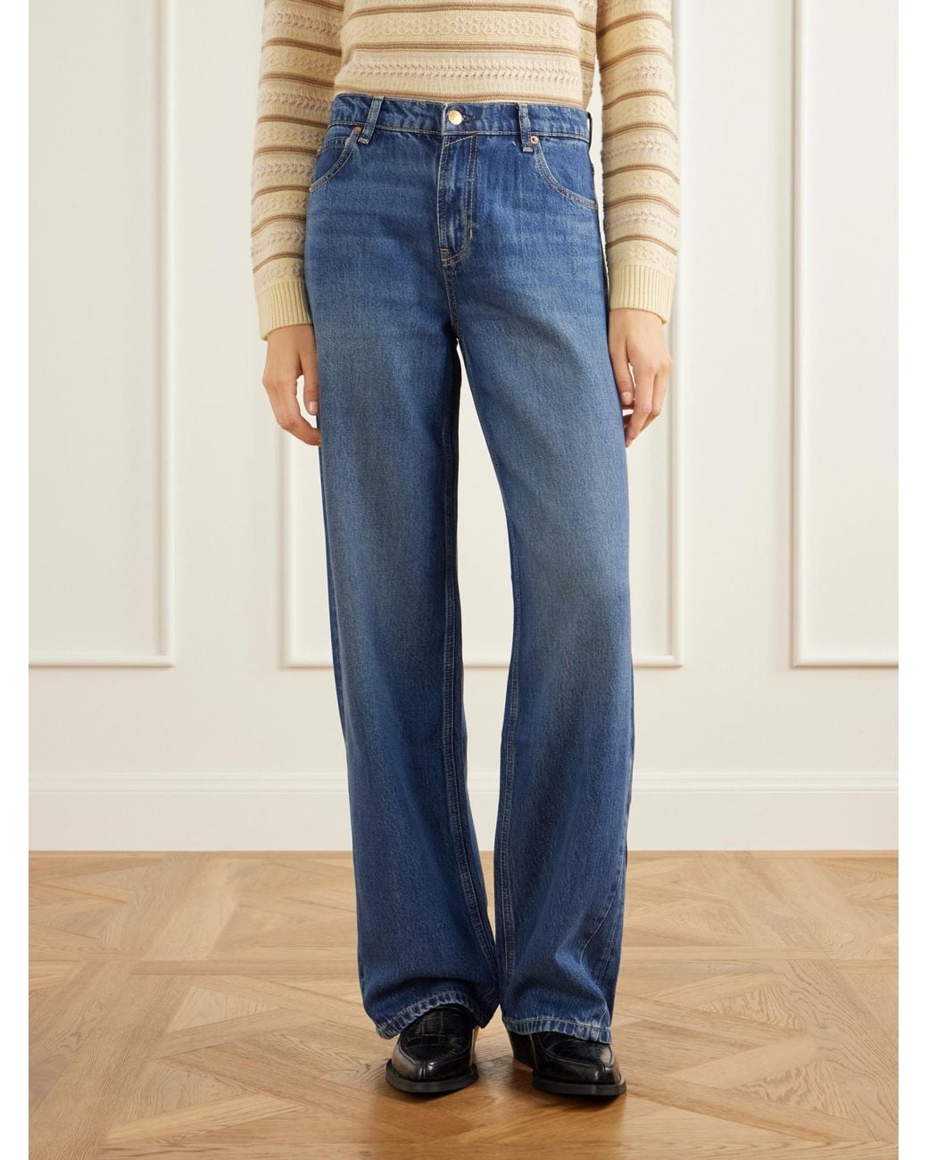 Guest In Residence Blue Mid-Rise Wide-Leg Jeans