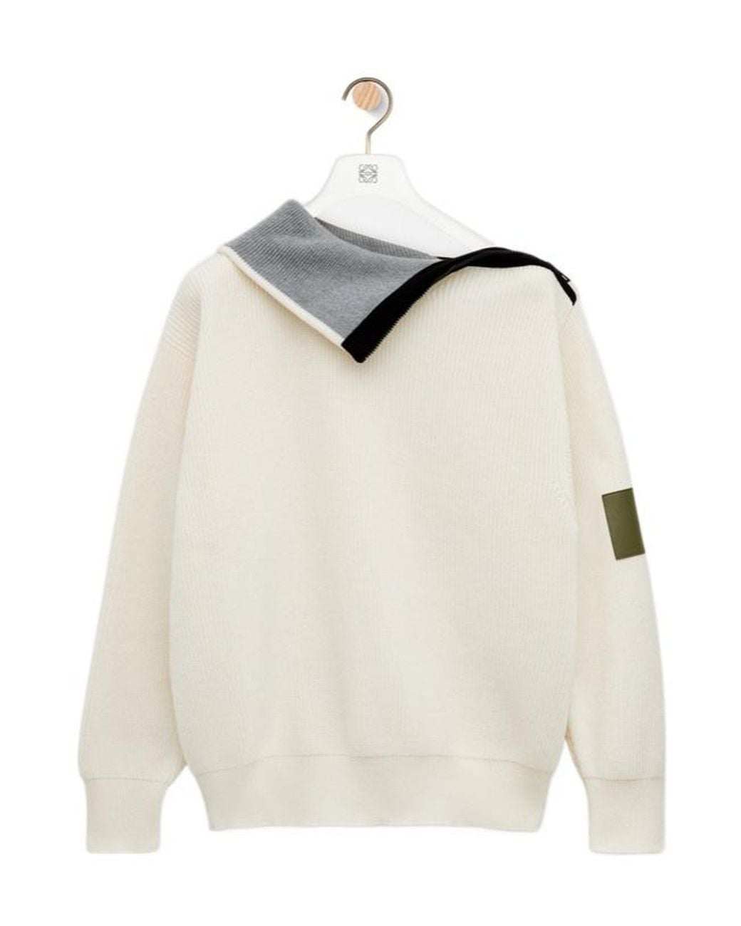 Loewe White Zip-Neck Patch Knitted Sweater