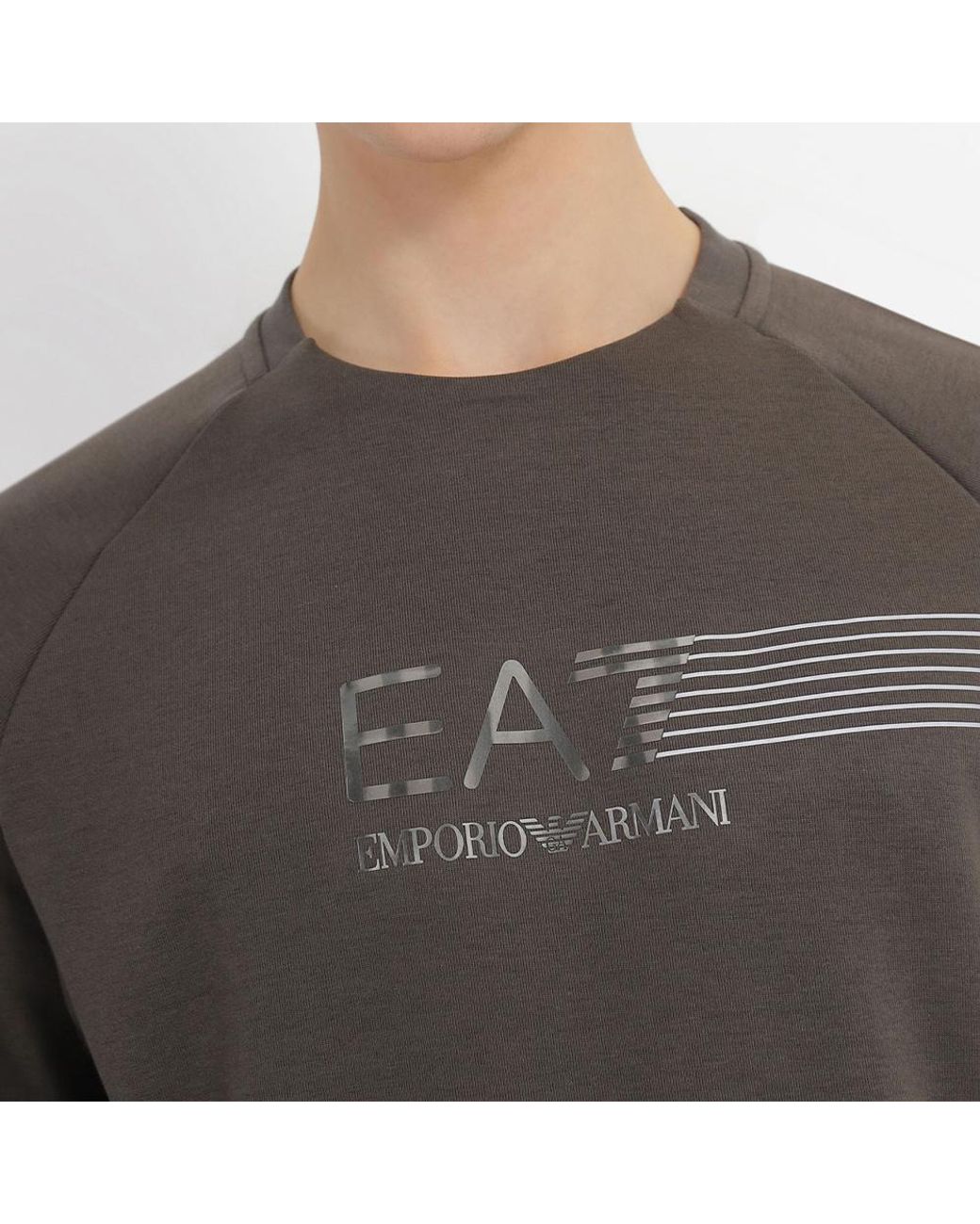 EA7 Gray Logo Printed Round Neck Sweater for men