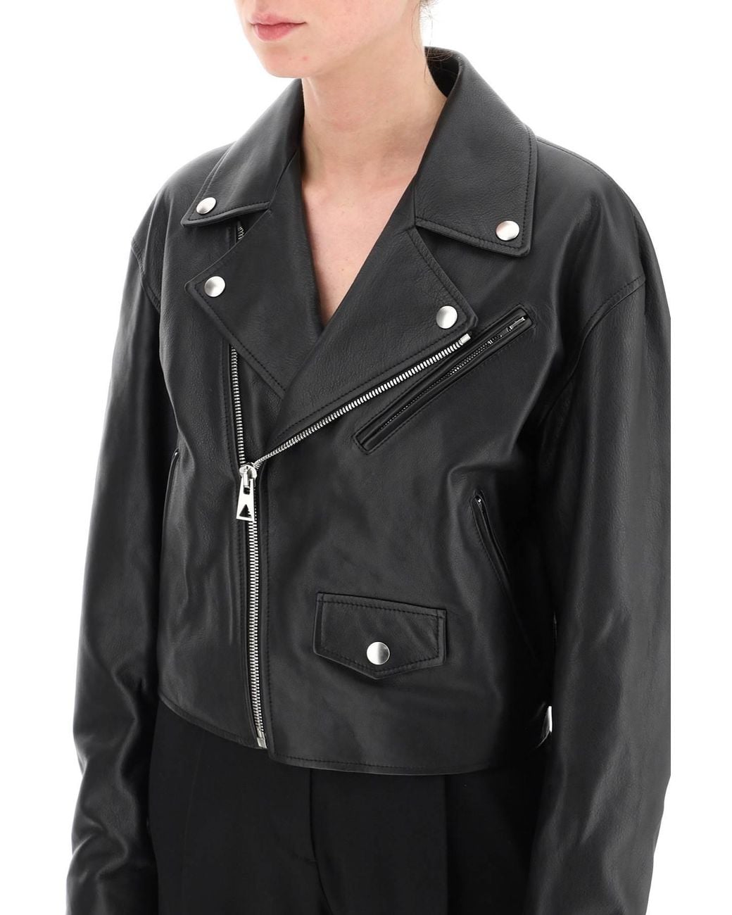 Bottega Veneta Black Logo Locomotive Leather Jacket