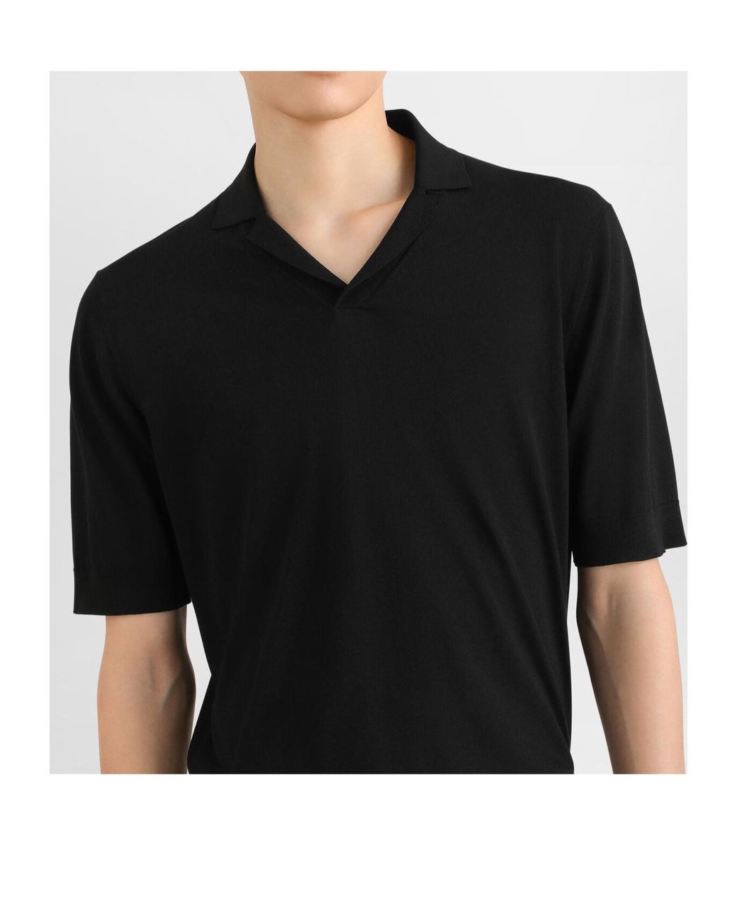 Dolce & Gabbana Black Open Collar Silk Polo Shirt for men
