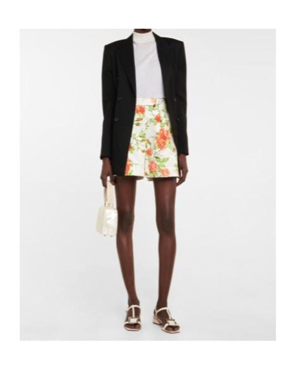 Emilia Wickstead White Elliot Floral Taffeta Faille Shorts