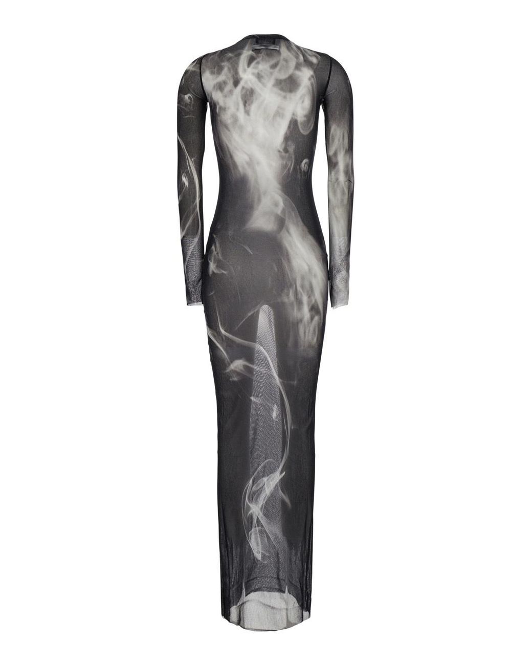 Jean Paul Gaultier Gray Long Dress Smoking Print Technical Fabric