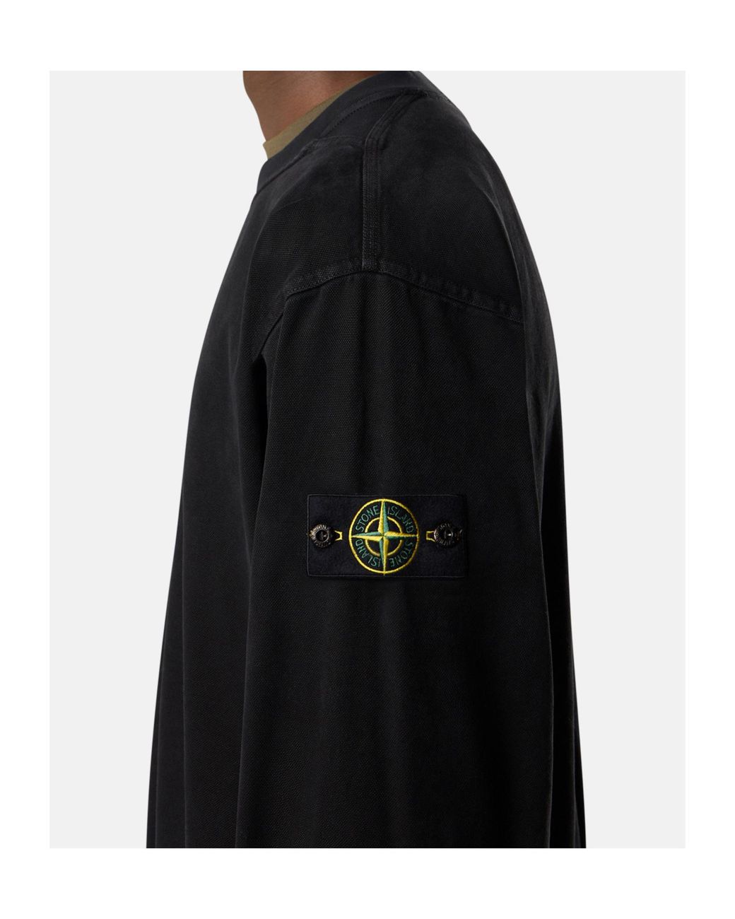 Stone Island Black Washed Effect Logo Patch Sweatshirt for men
