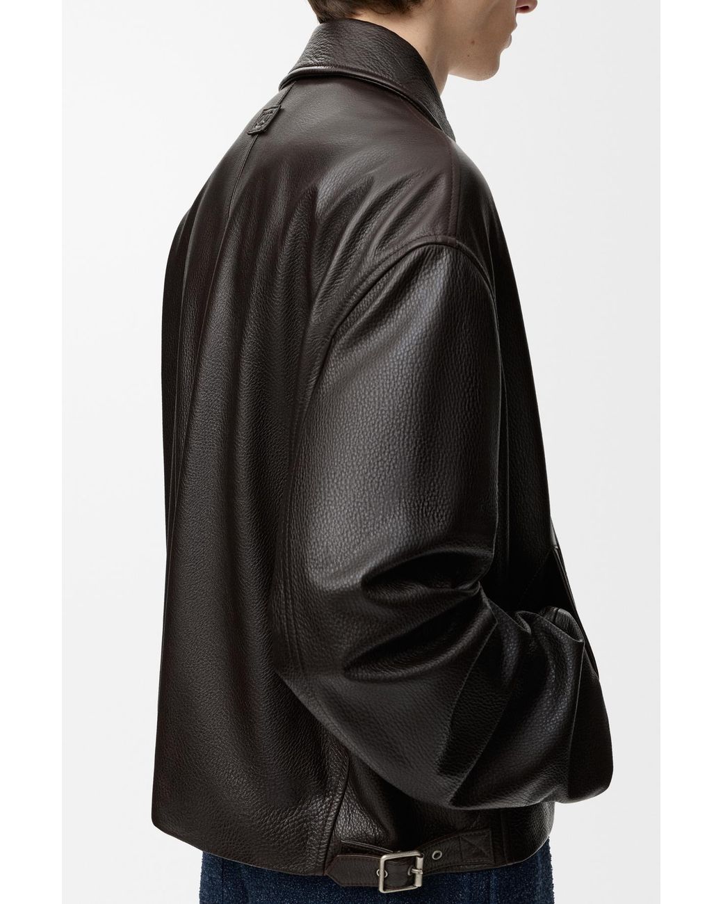 Loewe Black Long-Sleeved Zip-Up Leather Jacket for men