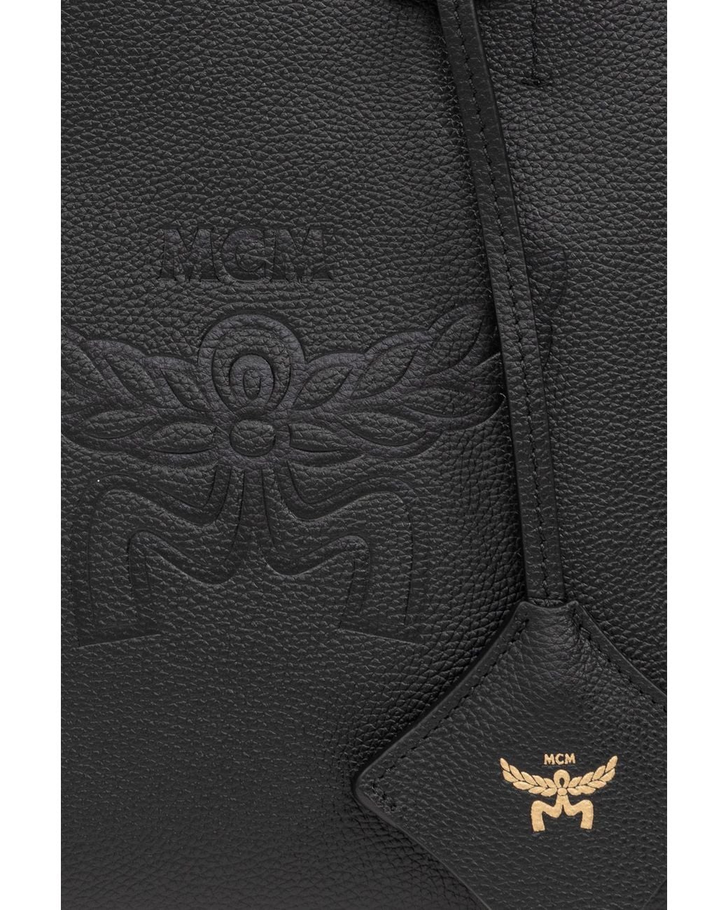 MCM Black Himmel Logo Debossed Tote Bag