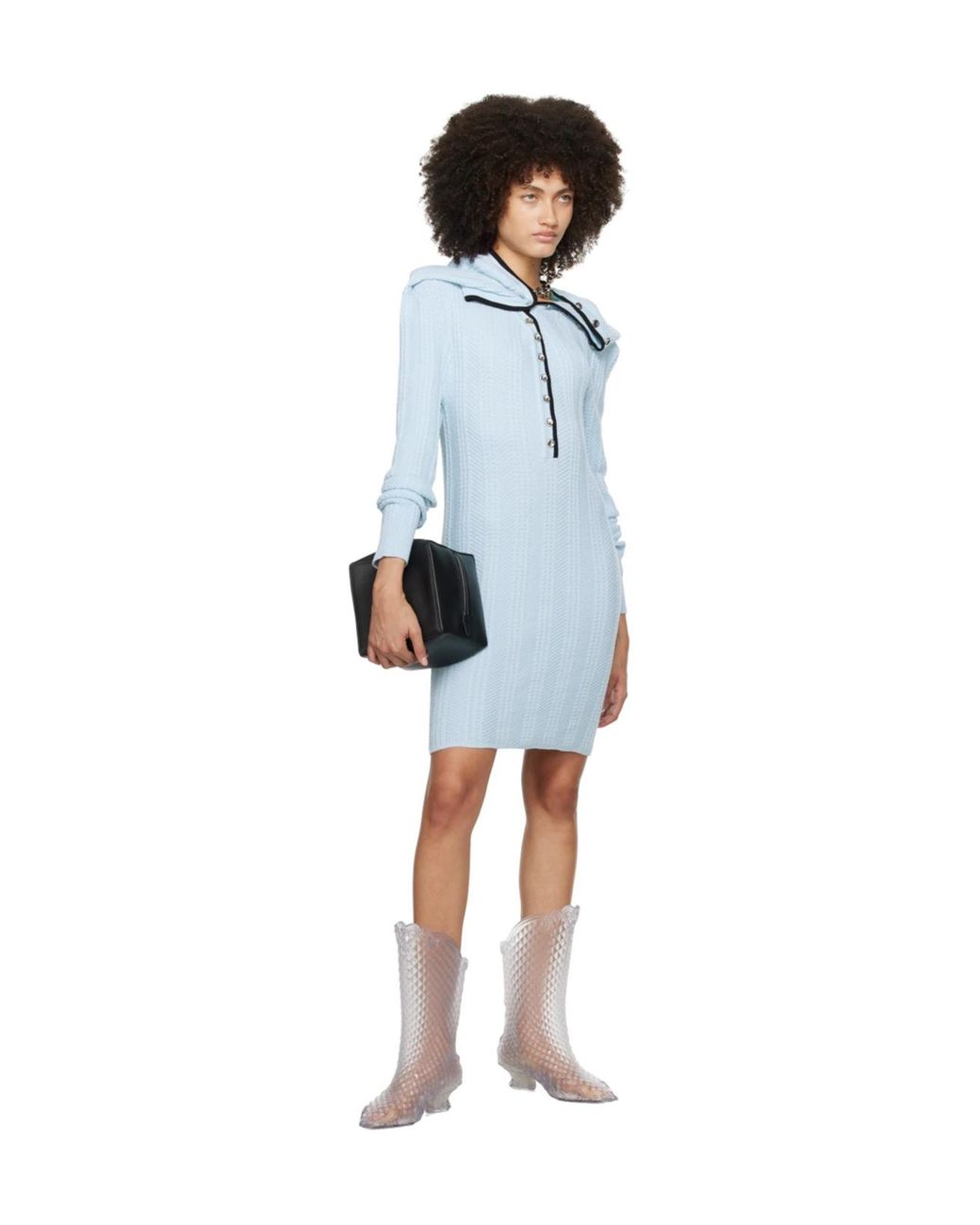 Y. Project Blue Ruffle-Collar Merino Mini Dress