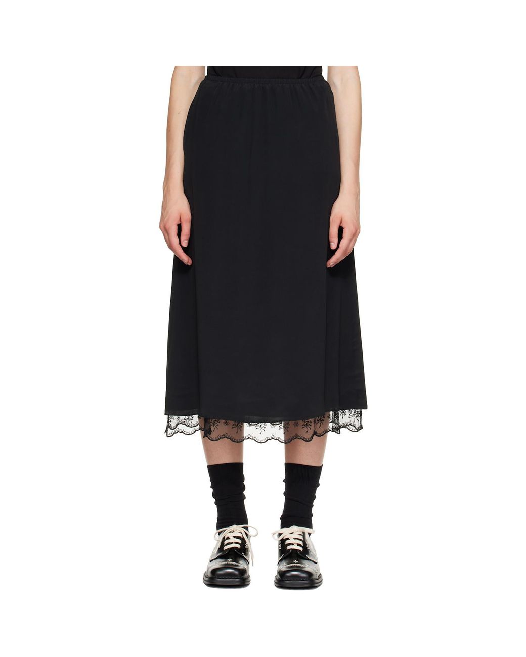 Simone Rocha Black Negligee Lace-Trim Midi Skirt